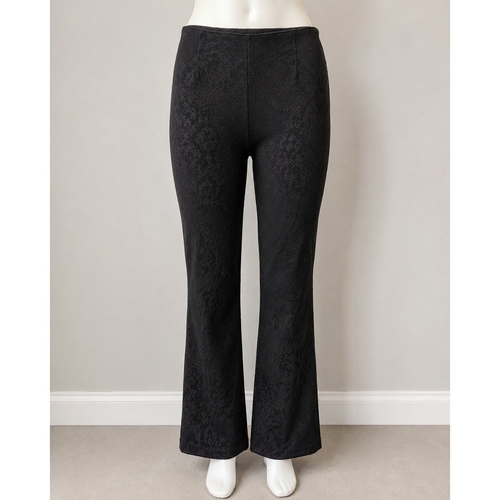 New York & Company Black Jacquard Damask Flare Leg Pull On Dress Pants Womens L
